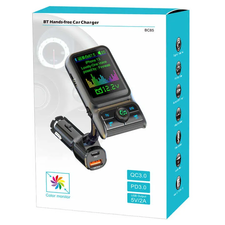 مصنع بلوتوث شاحن سيارة PD3.0 QC3.0 EQ . Factory Bluetooth Car Charger PD3.0 QC3.0 EQ Audio FM