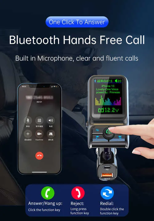 مصنع بلوتوث شاحن سيارة PD3.0 QC3.0 EQ . Factory Bluetooth Car Charger PD3.0 QC3.0 EQ Audio FM