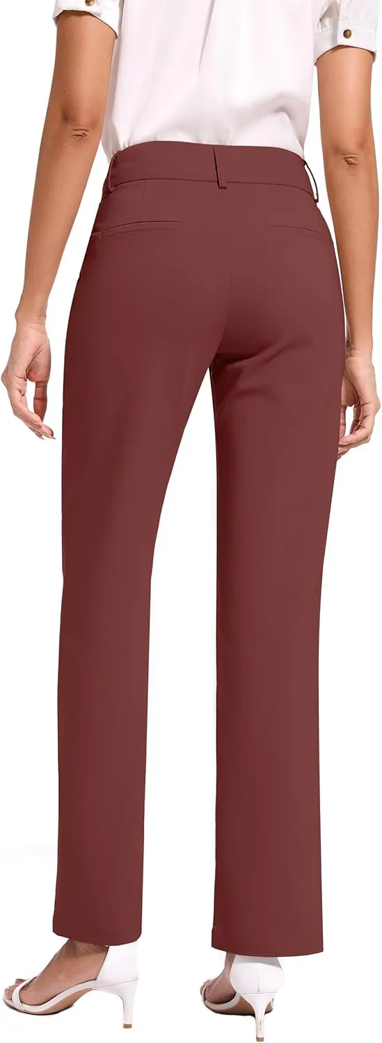 2025 Women Stretch Business Straight Leg Dress Pants with Pockets Wear to Work Casual Suitpants