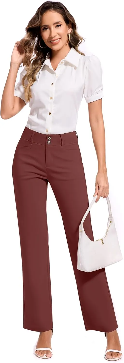2025 Women Stretch Business Straight Leg Dress Pants with Pockets Wear to Work Casual Suitpants