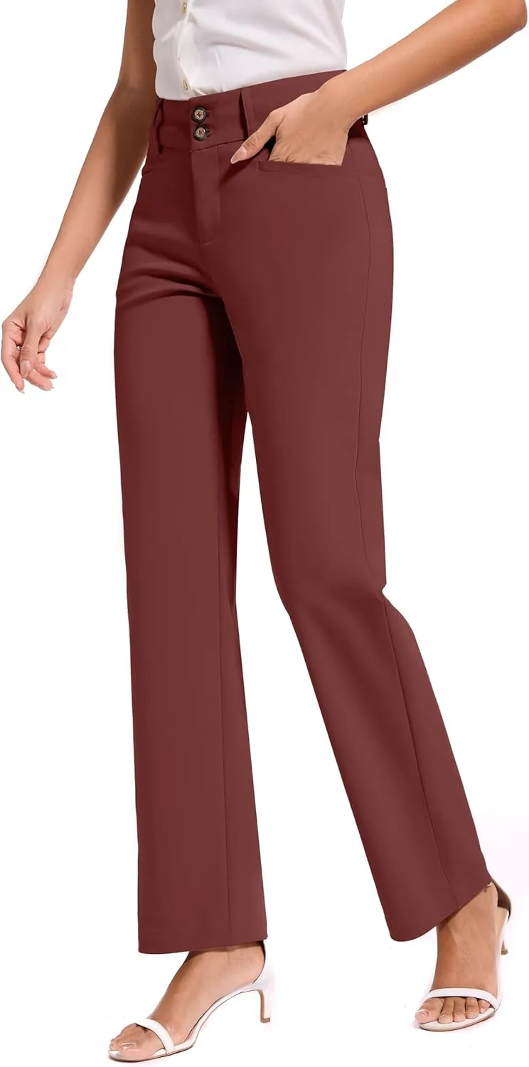 2025 Women Stretch Business Straight Leg Dress Pants with Pockets Wear to Work Casual Suitpants