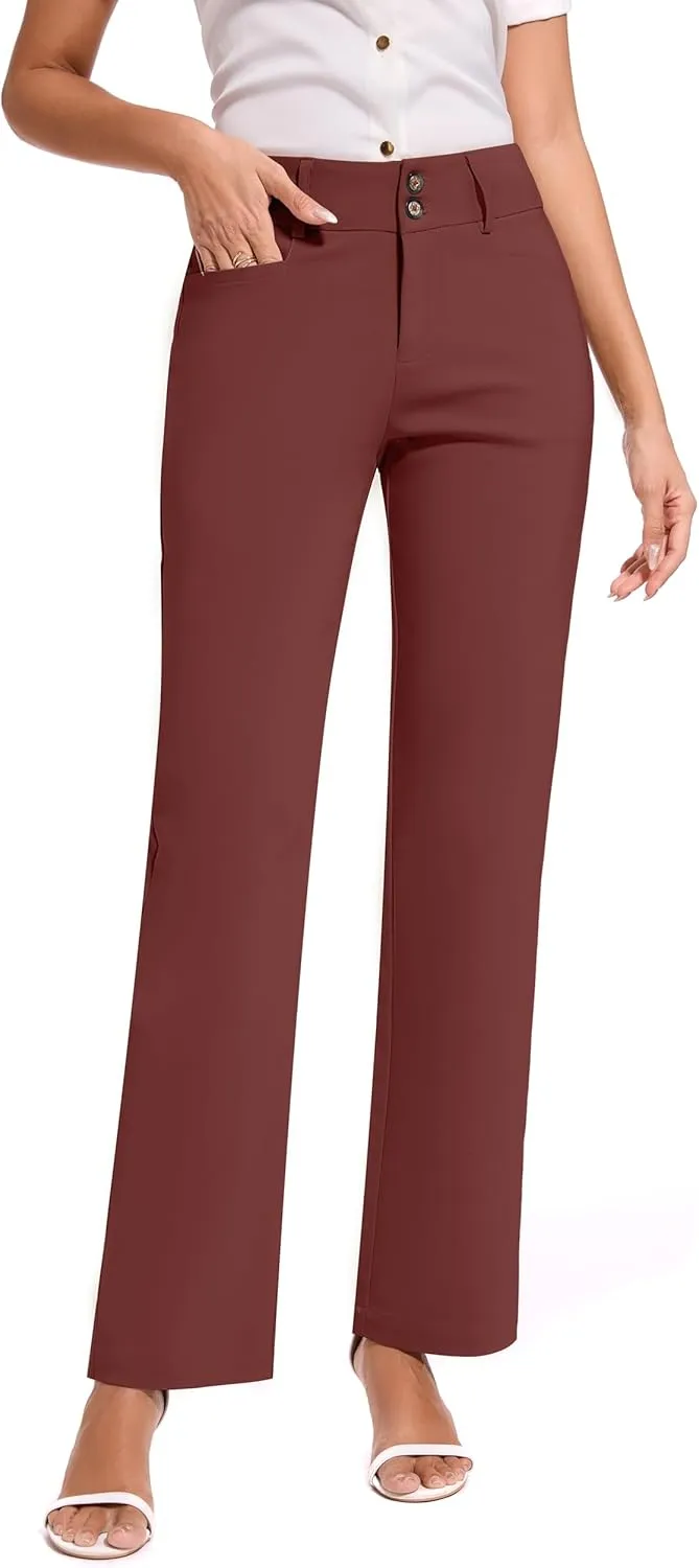 2025 Women Stretch Business Straight Leg Dress Pants with Pockets Wear to Work Casual Suitpants