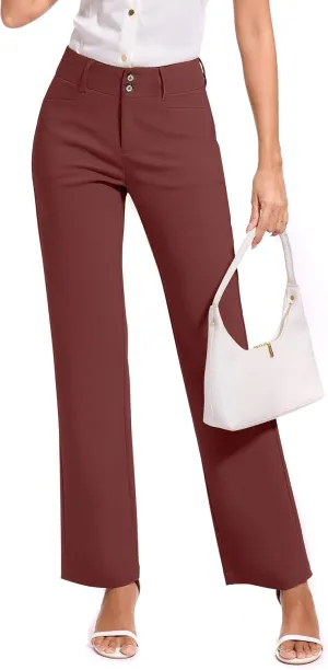 2025 Women Stretch Business Straight Leg Dress Pants with Pockets Wear to Work Casual Suitpants