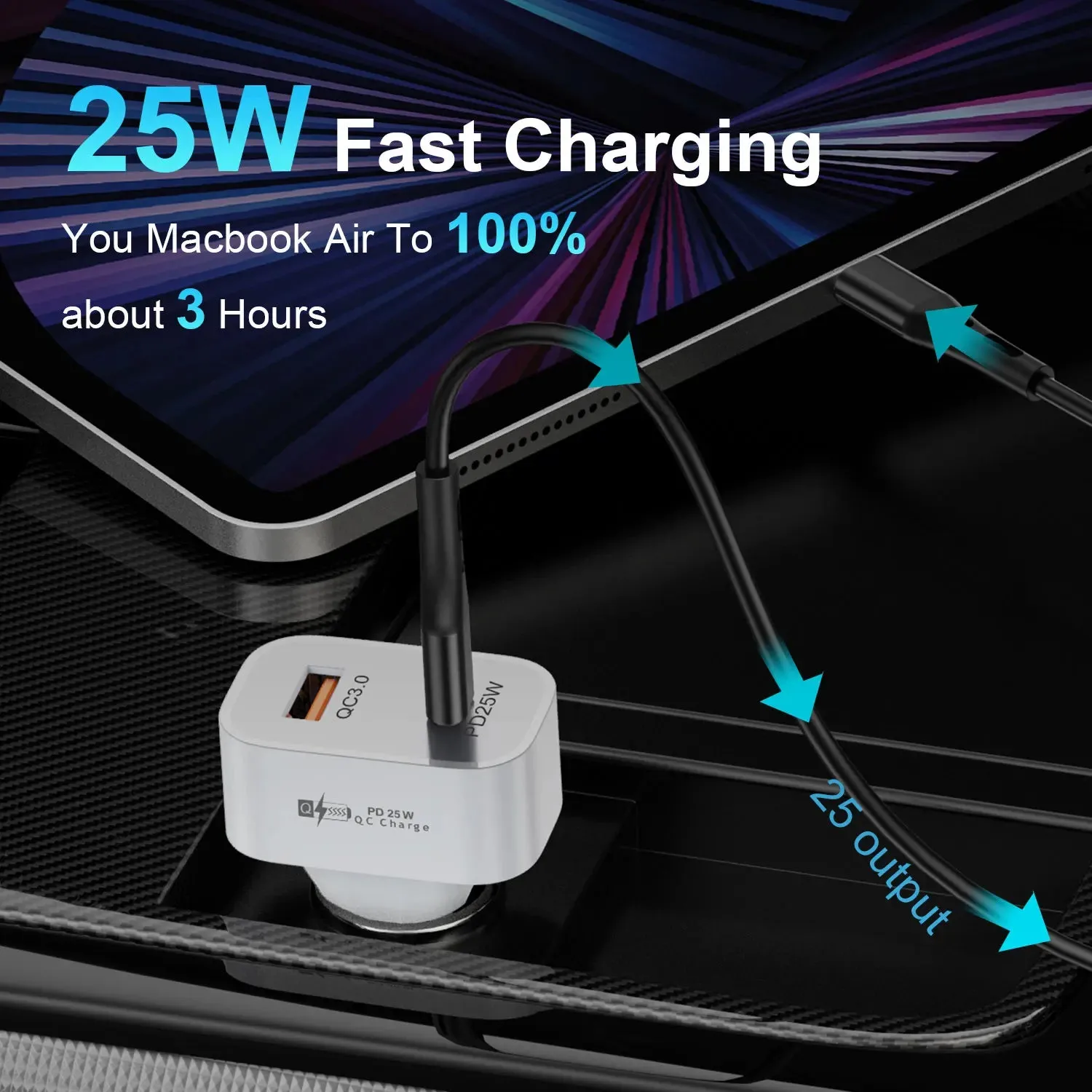 25w Usb Pd Car Charger for Iphone 14 Samsung Xiaomi Fast Charge Qc3.0 Pd3.0 Scp Afc 5a Usb c