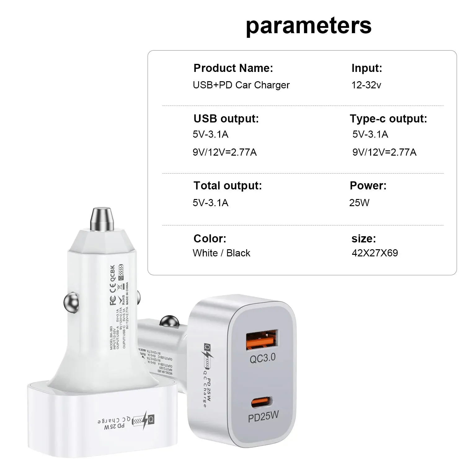 25w Usb Pd Car Charger for Iphone 14 Samsung Xiaomi Fast Charge Qc3.0 Pd3.0 Scp Afc 5a Usb c