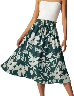 ADHOWBEW Boho Skirts for Women Midi Length Ruffle Cute Flowy High Waisted Trendy Beach Casual A Line Plus Size Spring Skirts