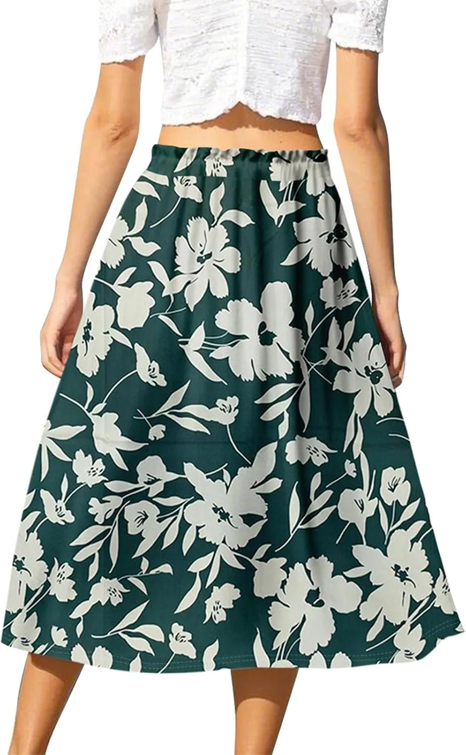 ADHOWBEW Boho Skirts for Women Midi Length Ruffle Cute Flowy High Waisted Trendy Beach Casual A Line Plus Size Spring Skirts