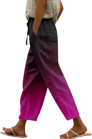 ADHOWBEW Linen Pants Women Petite Summer 2025 Vacation Elastic Waist Trendy Casual Loose Fit Flowy Cover Ups Lounge Pants
