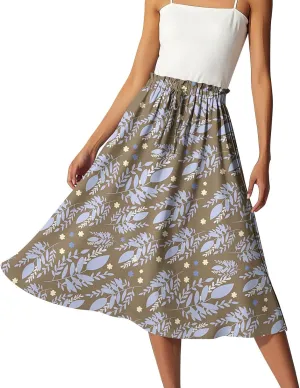 ADHOWBEW Long Skirts for Women Plus Size Casual Flowy A Line Ruffle Beach Midi Length Trendy Cute High Waisted Summer Skirts