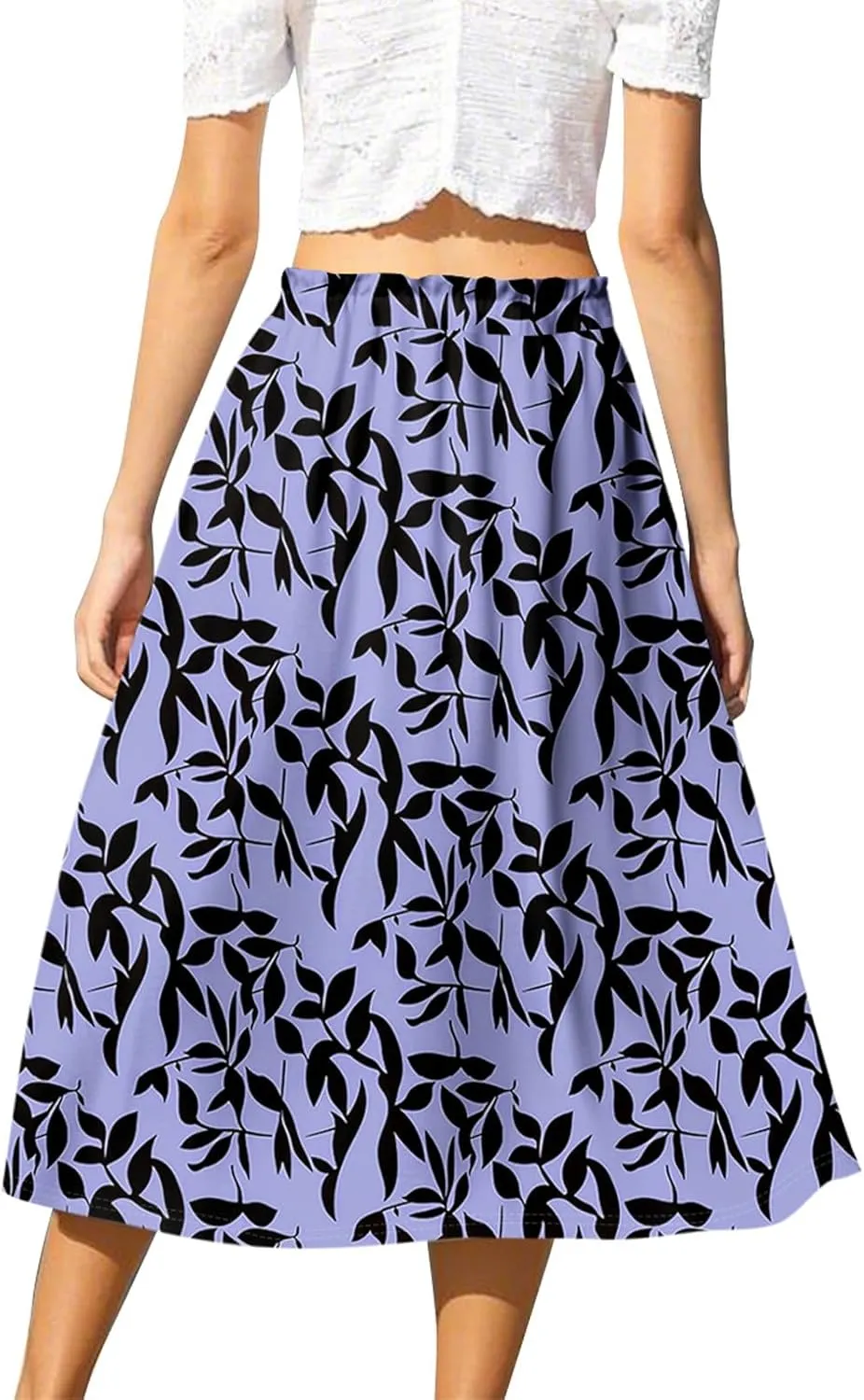 ADHOWBEW Womens Floral Maxi Skirt Summer Casual Smocked Sexy Elastic Waist Trendy Cotton Flowy Skirts