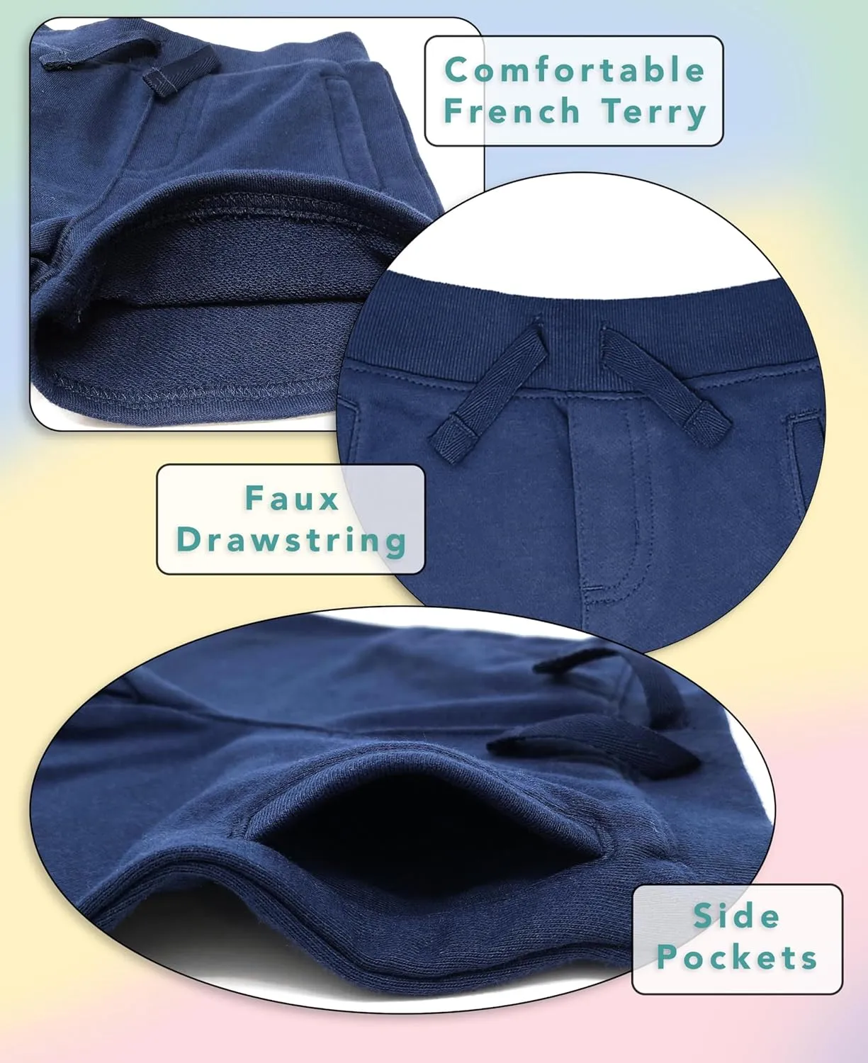 Andrew Scott Boys Girls Kids -Toddler French Terry Cotton Drawstring Shorts | Multi Packs & Colors