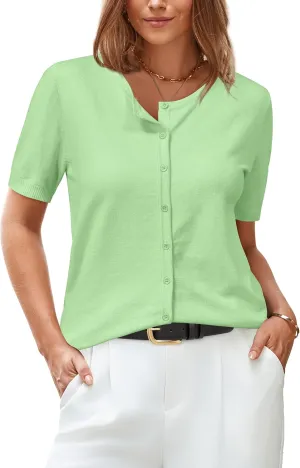 Arach&Cloz Women's 2025 Summer Lightweight Cropped Cardigan Short Sleeve Crew Neck Bolero Shrug Casual Top