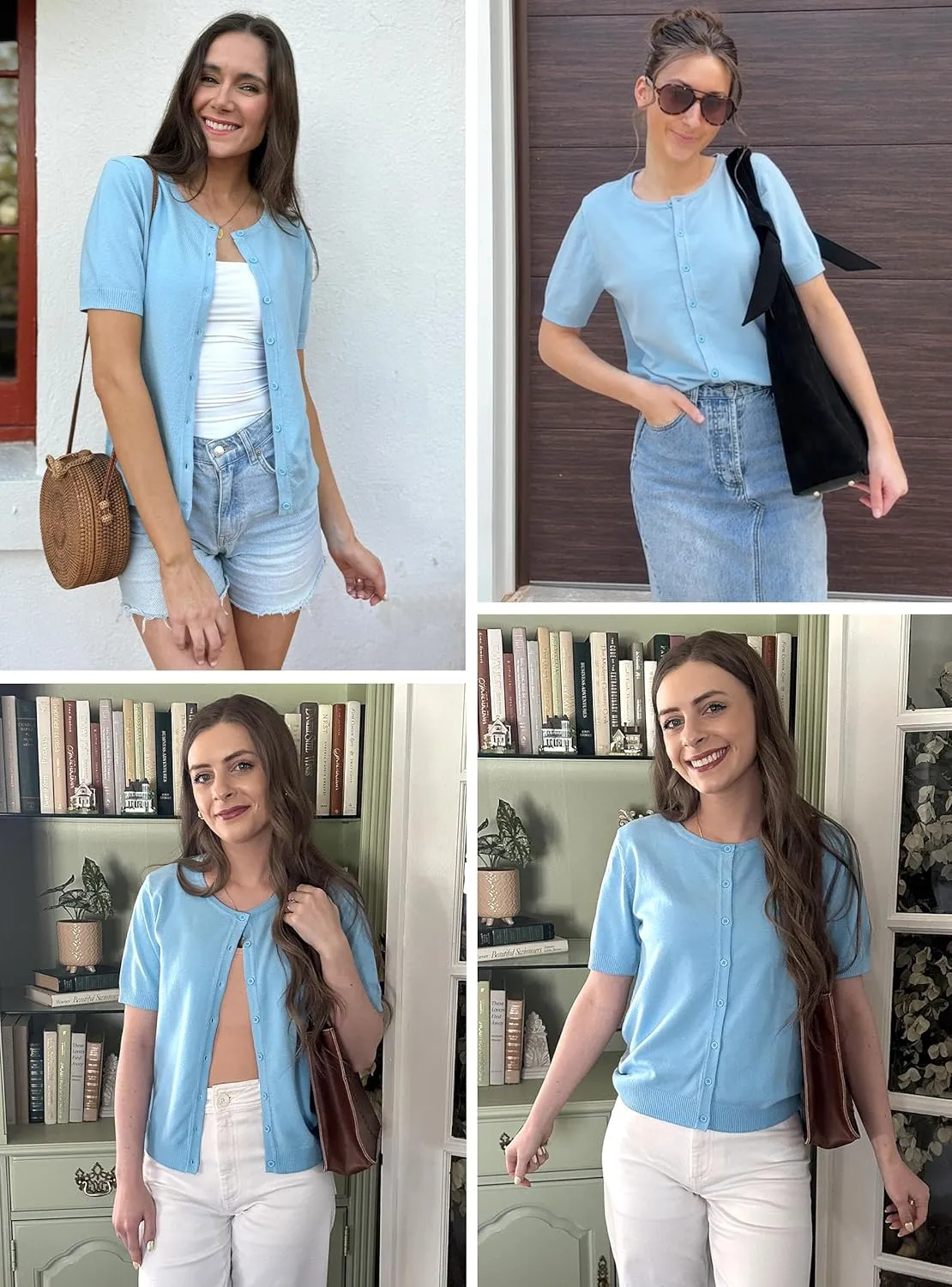 Arach&Cloz Women's 2025 Summer Lightweight Cropped Cardigan Short Sleeve Crew Neck Bolero Shrug Casual Top