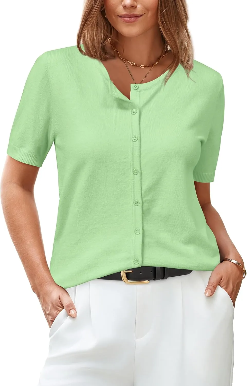 Arach&Cloz Women's 2025 Summer Lightweight Cropped Cardigan Short Sleeve Crew Neck Bolero Shrug Casual Top