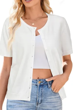 Arach&Cloz Women's 2025 Summer Lightweight Cropped Cardigan Short Sleeve Crew Neck Bolero Shrug Casual Top