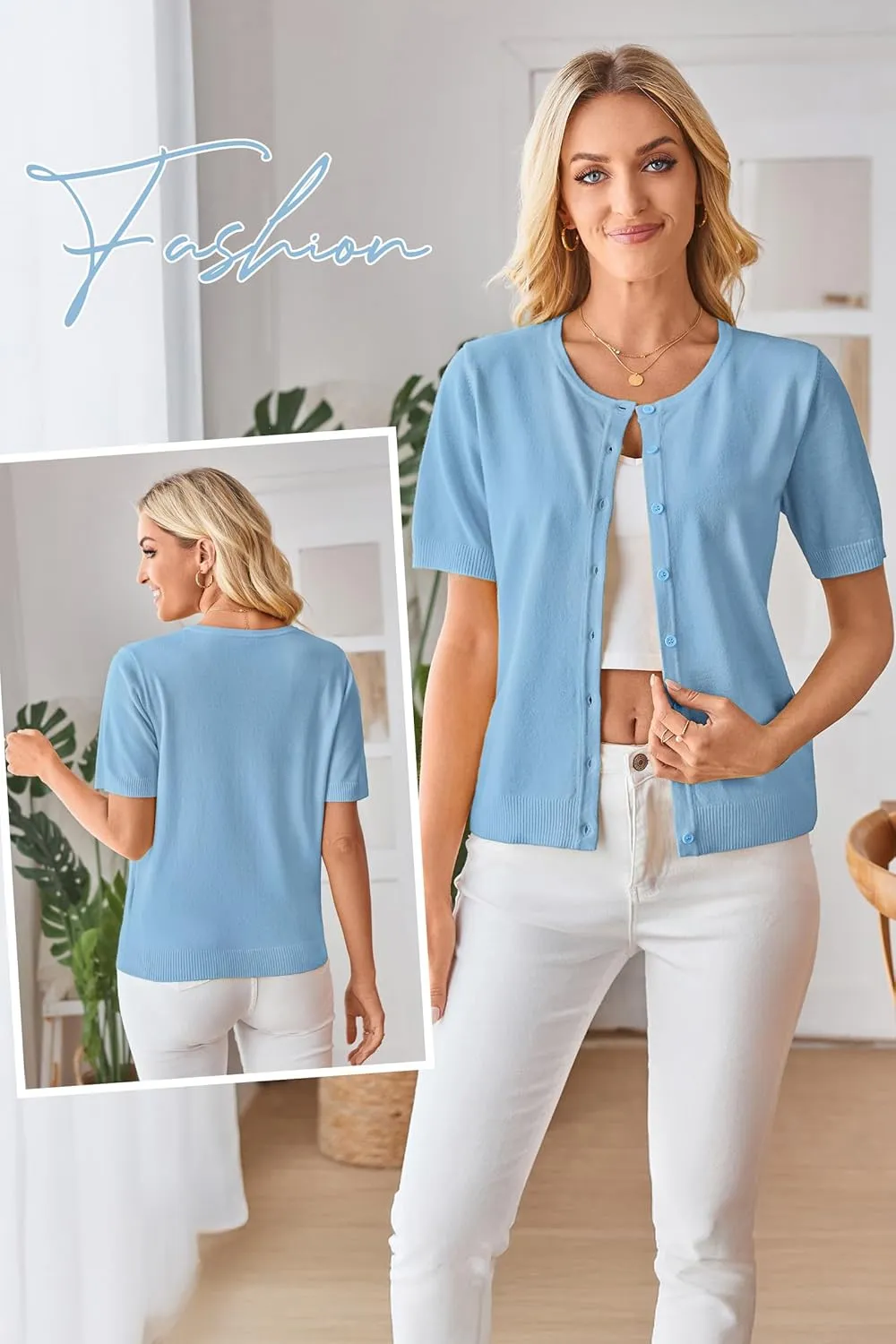 Arach&Cloz Women's 2025 Summer Lightweight Cropped Cardigan Short Sleeve Crew Neck Bolero Shrug Casual Top