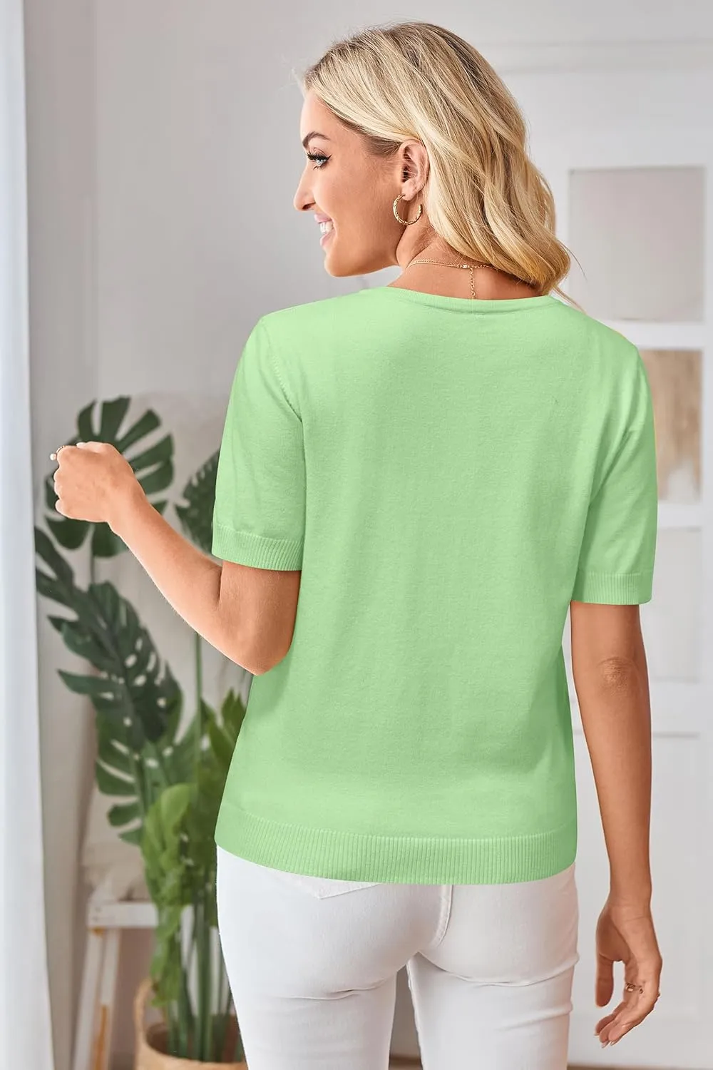 Arach&Cloz Women's 2025 Summer Lightweight Cropped Cardigan Short Sleeve Crew Neck Bolero Shrug Casual Top