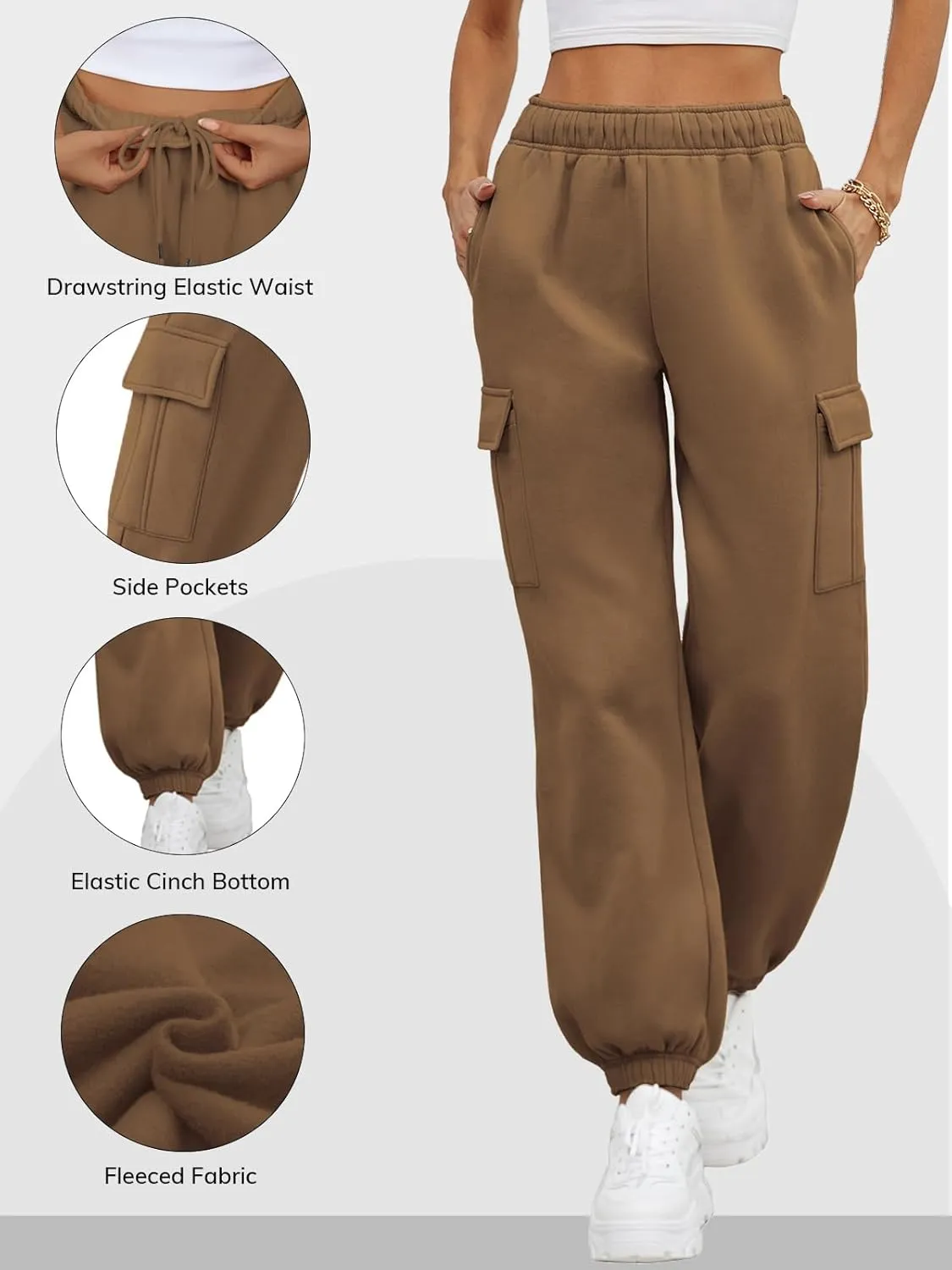 ATHMILE Womens Cargo Sweatpants Oversized Fleece Joggers Fall Fashion Outfits Y2k Clothes 2024 with Pockets