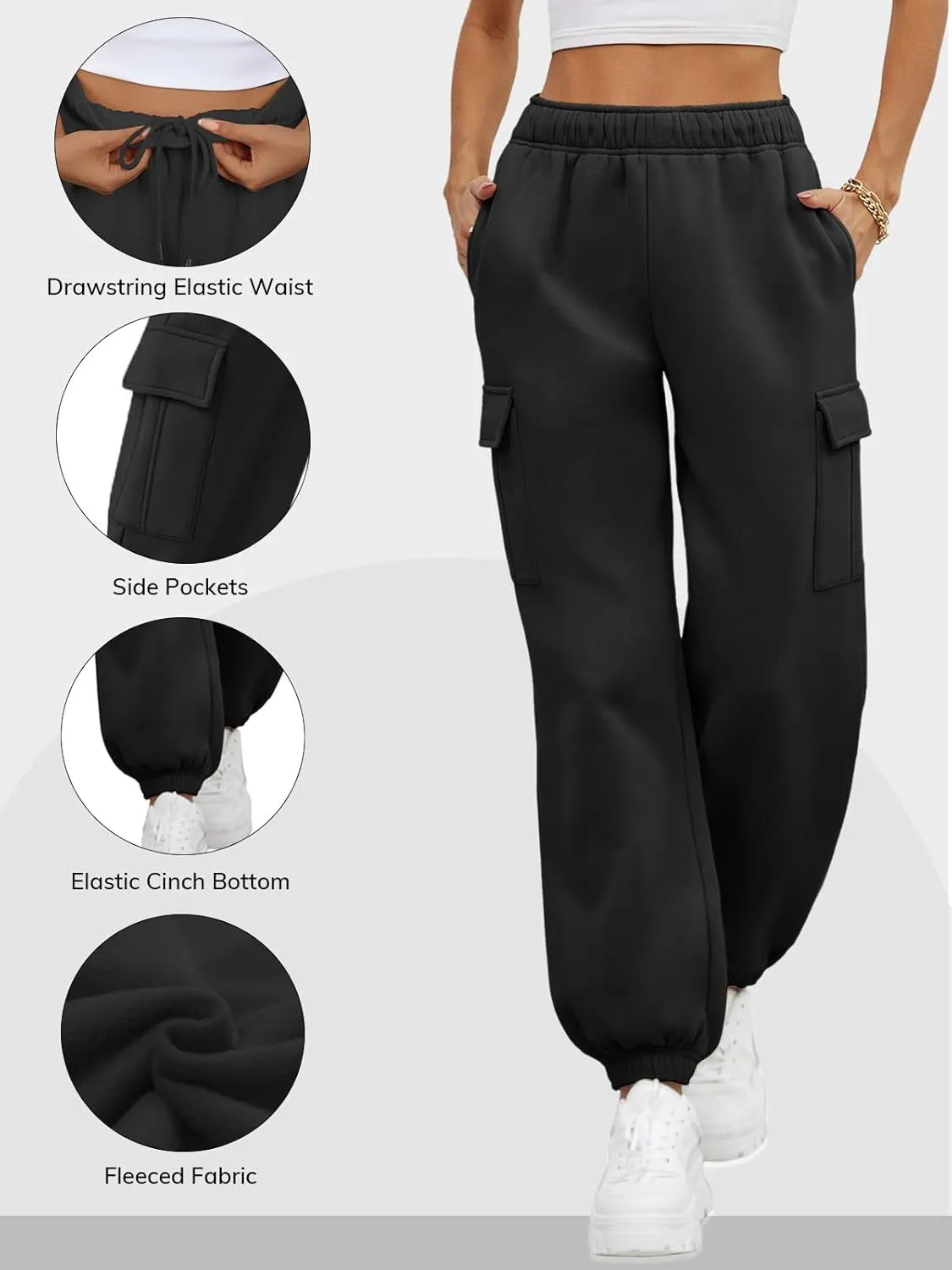 ATHMILE Womens Cargo Sweatpants Oversized Fleece Joggers Fall Fashion Outfits Y2k Clothes 2024 with Pockets