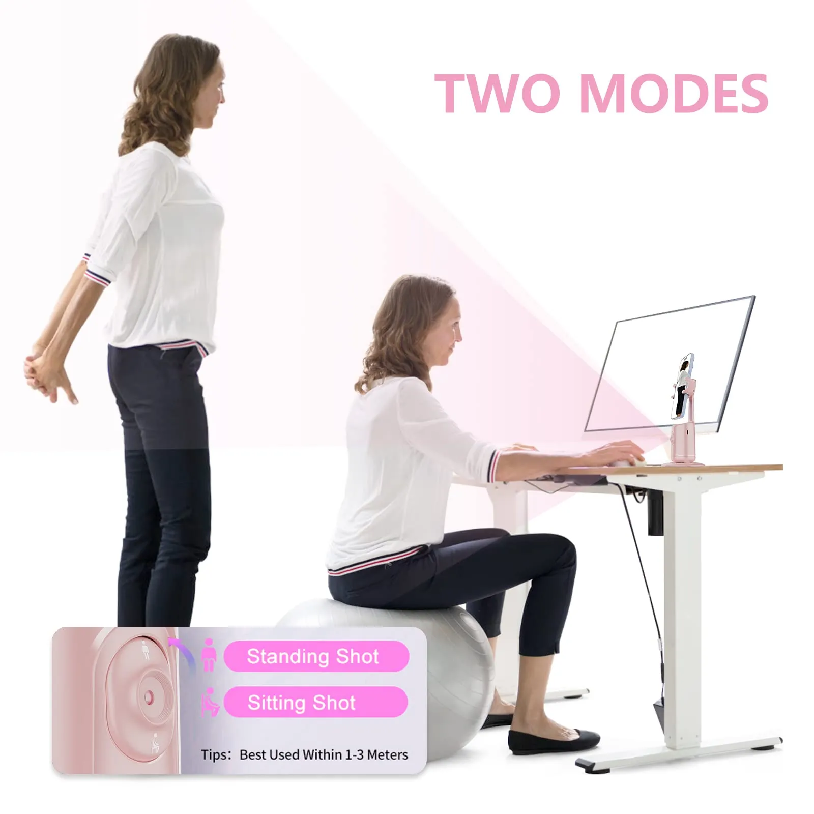 Auto Face Tracking Tripod, No App, 360° Rotation , Tiktok (Pink)
