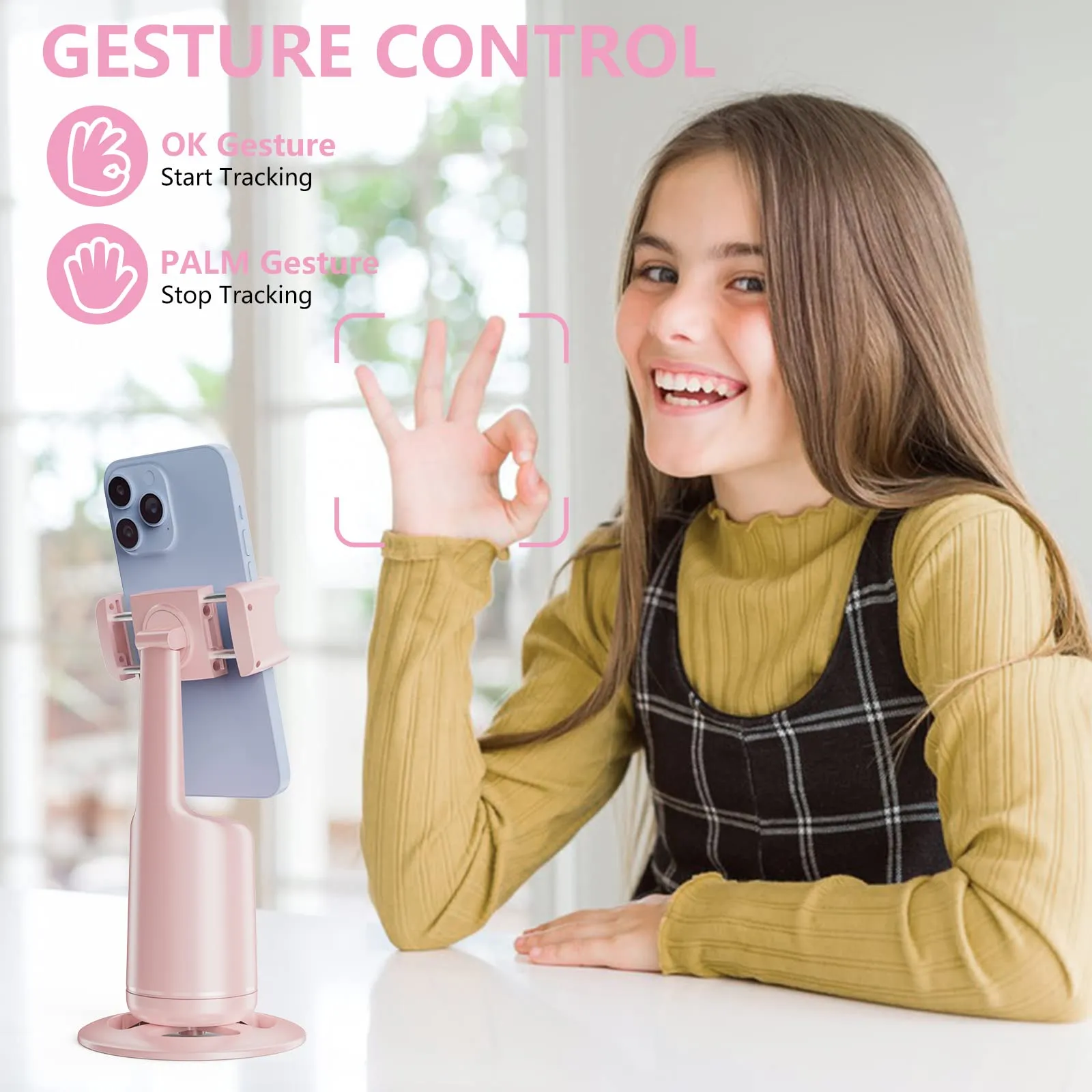 Auto Face Tracking Tripod, No App, 360° Rotation , Tiktok (Pink)