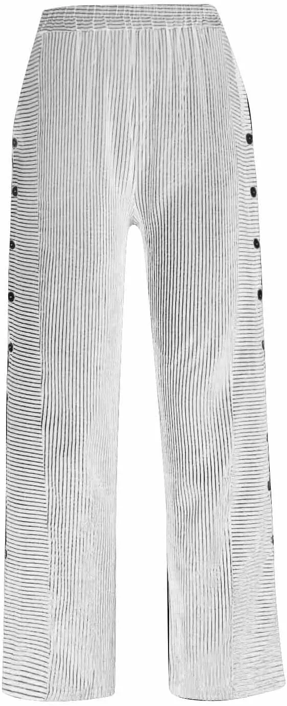 Baggy Striped Pants Women 2025 Trendy Side Button Cotton Linen Pants Straight Leg High Wasited Y2k Pants with Pockets