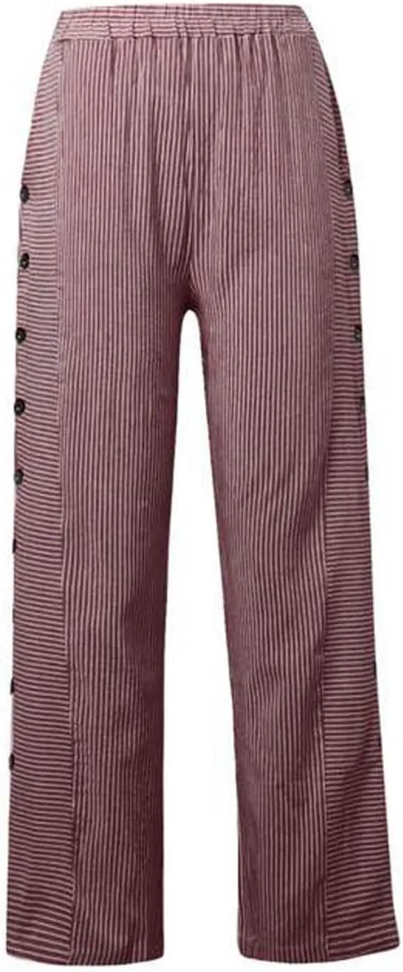 Baggy Striped Pants Women 2025 Trendy Side Button Cotton Linen Pants Straight Leg High Wasited Y2k Pants with Pockets