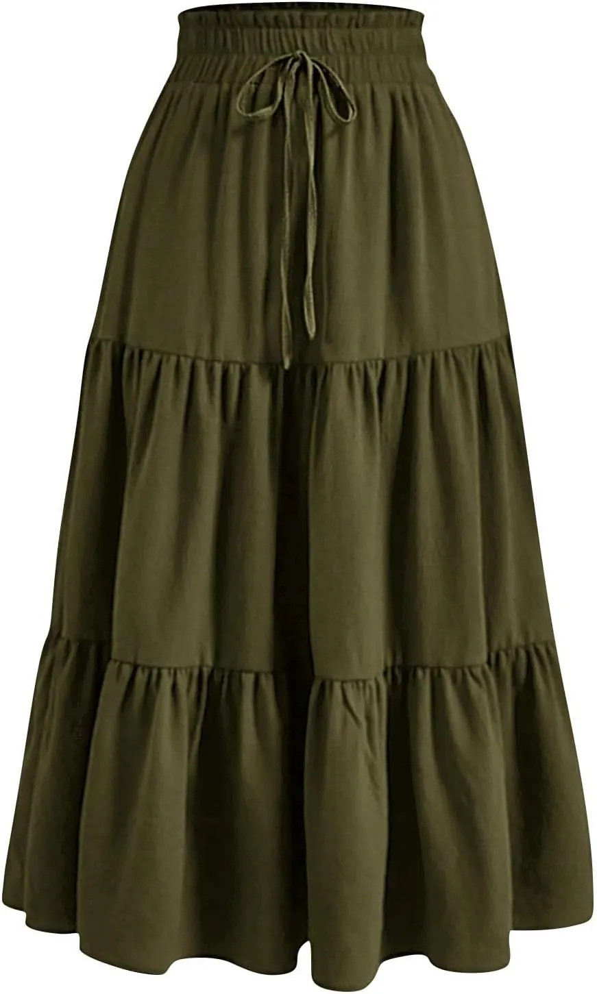 Boho Skirt Maxi Spring Flowy Boho Comfy Tiered Western Midi Skirt