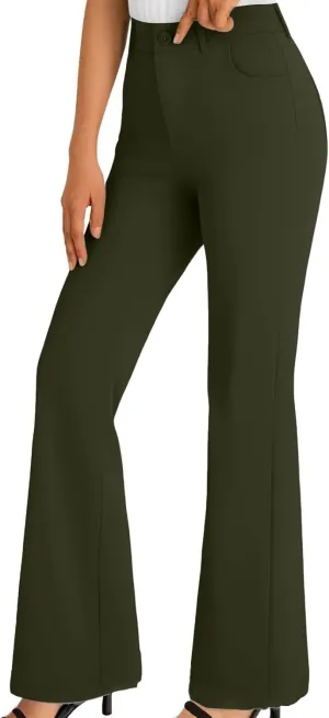 Bootcut Dress Pants for Women Business Casual High Waist Regular Fit Work Pants Elegant Office Trousers with Pockets