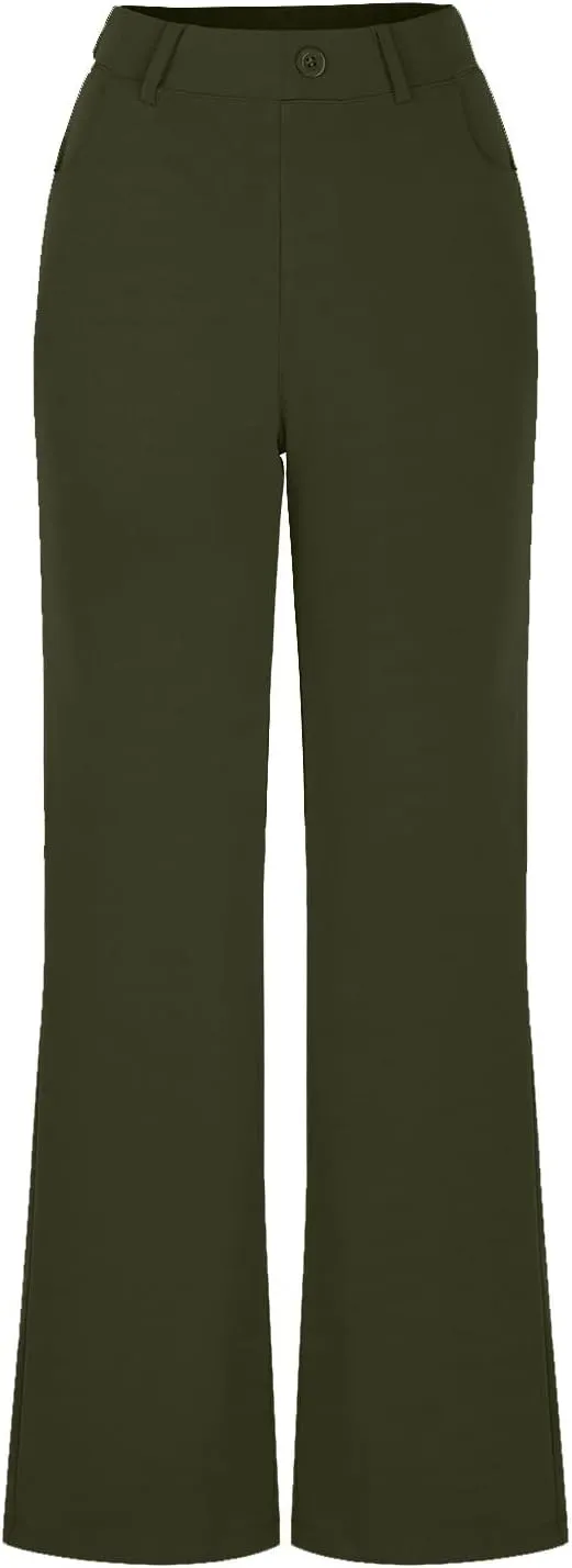 Bootcut Dress Pants for Women Business Casual High Waist Regular Fit Work Pants Elegant Office Trousers with Pockets