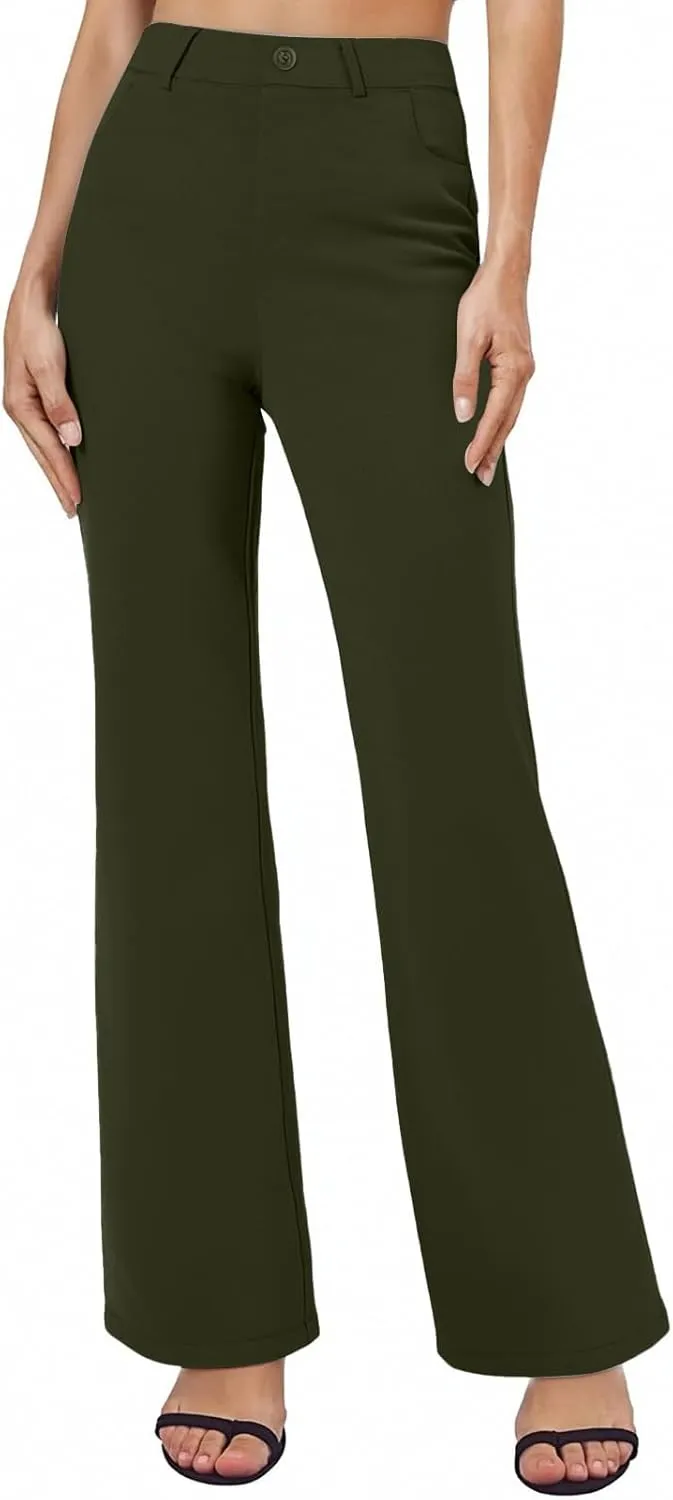 Bootcut Dress Pants for Women Business Casual High Waist Regular Fit Work Pants Elegant Office Trousers with Pockets