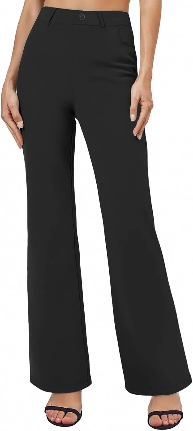 Bootcut Dress Pants for Women Business Casual High Waist Regular Fit Work Pants Elegant Office Trousers with Pockets
