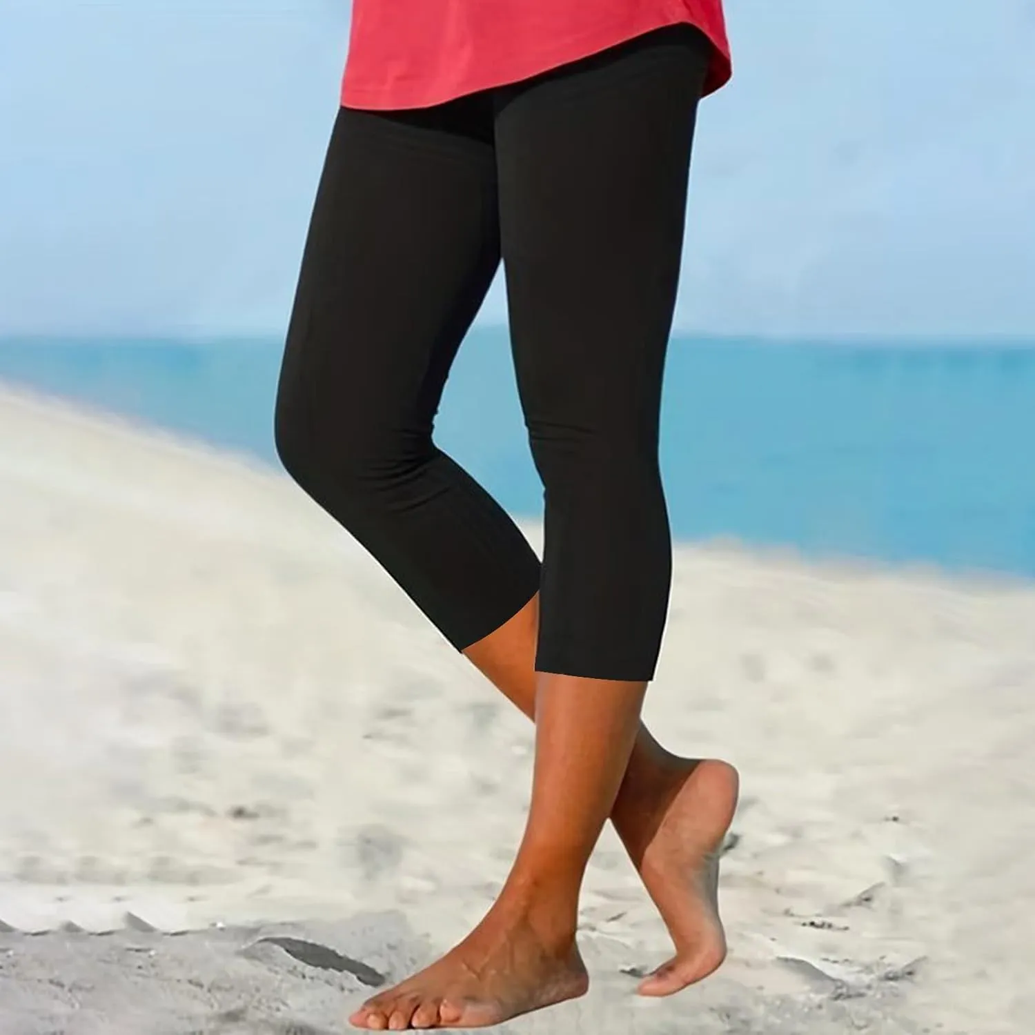 Capri Leggings for Women High Waist Tummy Control Summer Beach Pants Lightweight Stretchy Workout Yoga Leggings Cropped Pants