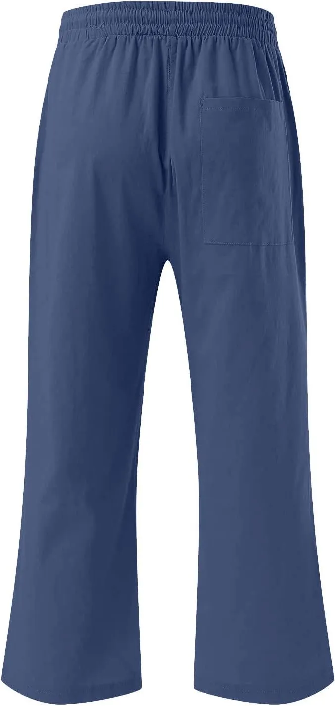 Capri Pants for Women Cotton Linen Summer Pants Elastic Waist Drawstring Wide Leg Capris Beach Travel Vacation Outfits