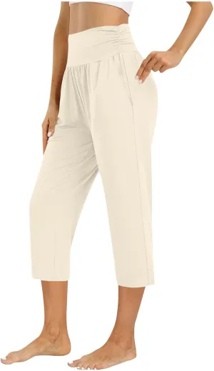Capri Pants for Women Stretchy Waist Sweatpants Business Casual Slim Straight Leg Trousers Summer Loungewear