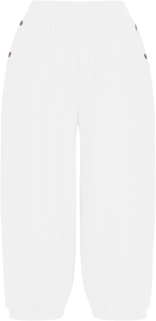 Capris Pants for Women Casual Summer Stretch Linen Capri High Waisted Lounge Baggy Cropped Trousers Ankle Pants with Pockets