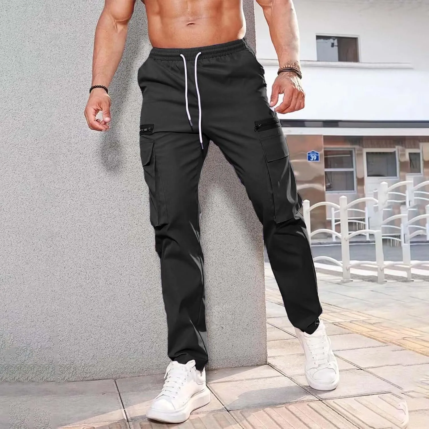 Cargo Pants for Men Big Tall Cotton Casual Cargo Work Pants Baggy Joggers Athletic Pants Loose Straight Sweatpants