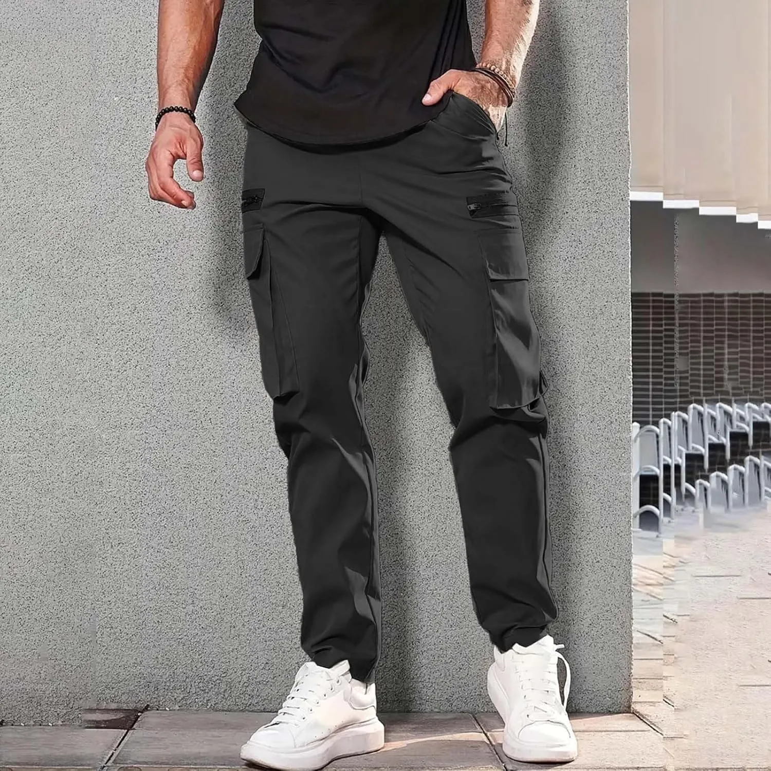 Cargo Pants for Men Big Tall Cotton Casual Cargo Work Pants Baggy Joggers Athletic Pants Loose Straight Sweatpants