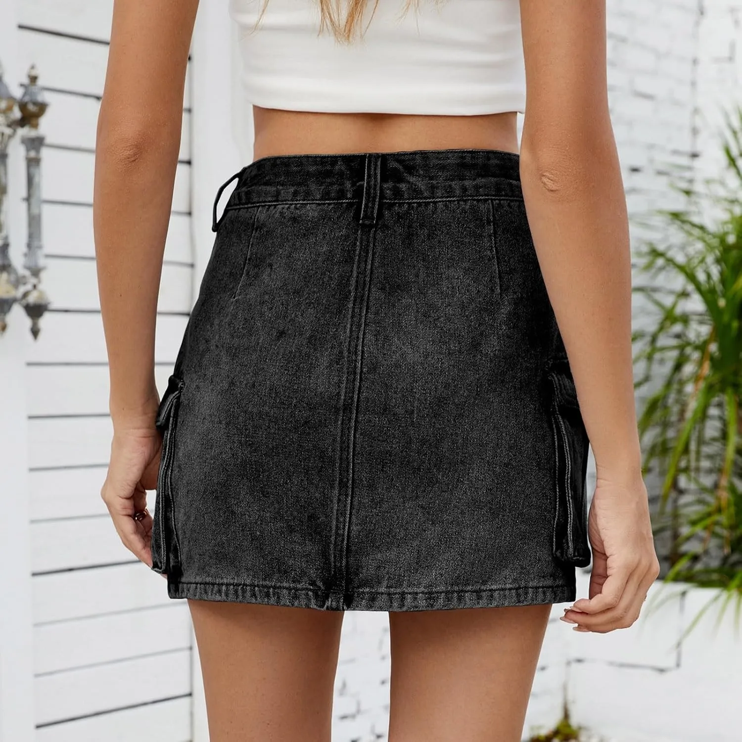 Cargo Skirt for Women Low Waist Y2k Mini Denim Skirt Cute Casual Jean Skirts Button Down Streetwear with Pockets