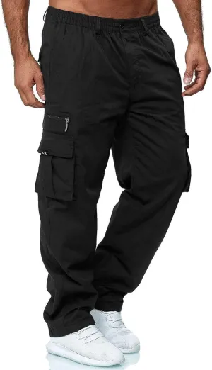 Cargo Work Pants for Men Slim Fit Zipper Pockets Baggy Pants Stretch Tapered Fit Sweat Pants Joggers Plus Size Pants