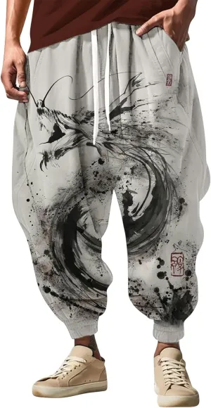 Casual Baggy Cotton Drawstring Tapered Sweatpants Sweatpants Mens Sweatpants with Pockets Black Harem Pants