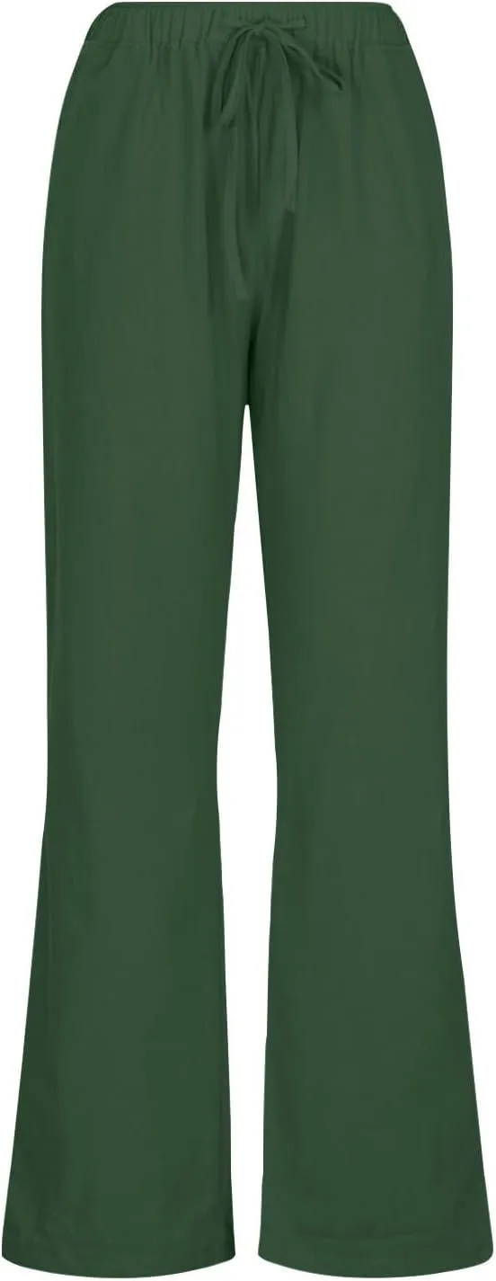 Casual Pants for Women 2025 Summer Cotton Linen Wide Leg Boho High Elastic Waist Lounge Long Trousers with Pockets