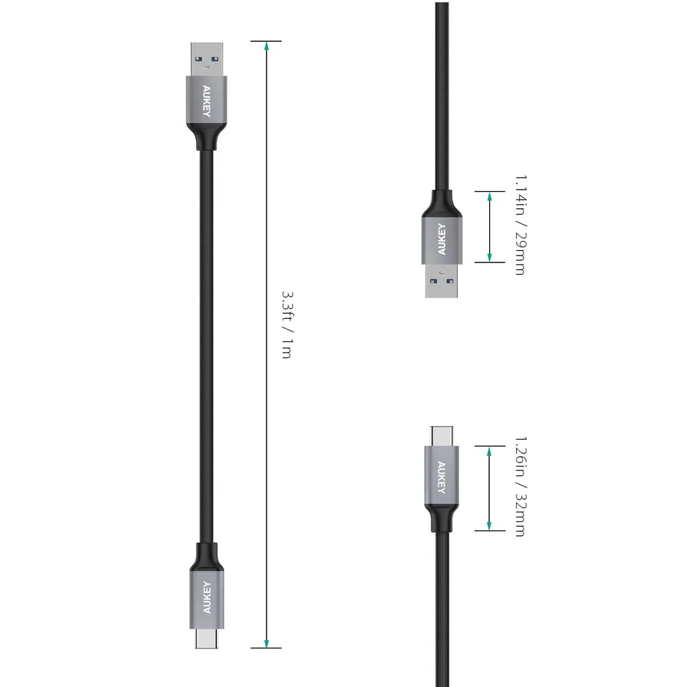 CB-CD2 3.3ft USB-C to USB 3.0 Quick Charge 3.0 High Performance Nylon Braided Cable