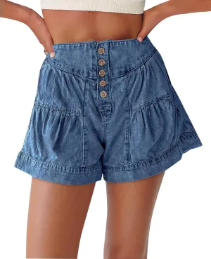 Cicy Bell Womens Summer Flowy Jean Shorts Button Up High Waisted Wide Leg Denim Skort with Pockets