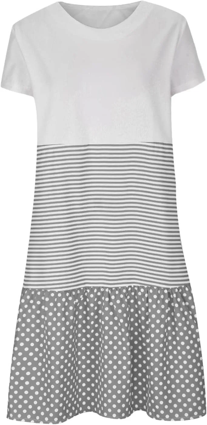 Colorblock Midi Dress for Women 2025 Summer Short Sleeve Loose Tshirt Dress Casual Crewneck Tiered Flowy Sundress
