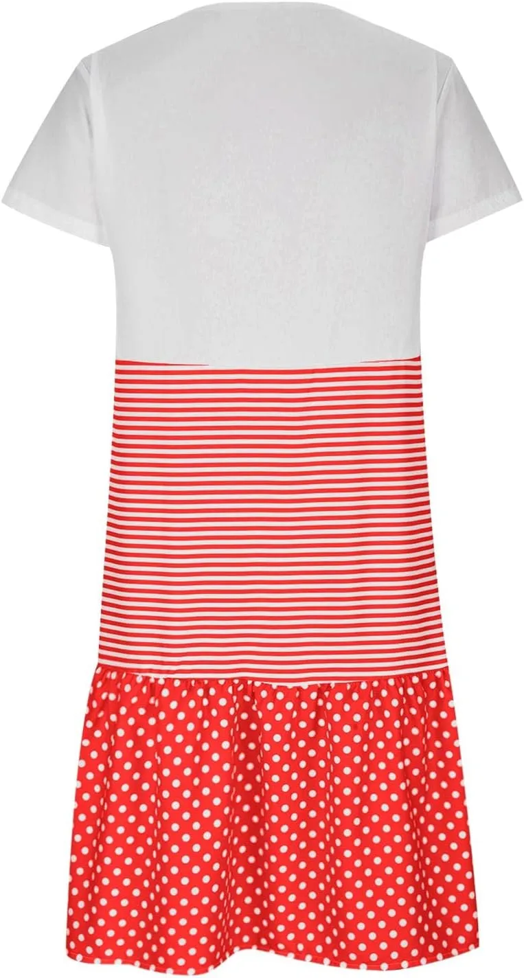Colorblock Midi Dress for Women 2025 Summer Short Sleeve Loose Tshirt Dress Casual Crewneck Tiered Flowy Sundress