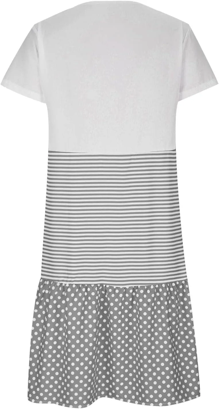 Colorblock Midi Dress for Women 2025 Summer Short Sleeve Loose Tshirt Dress Casual Crewneck Tiered Flowy Sundress