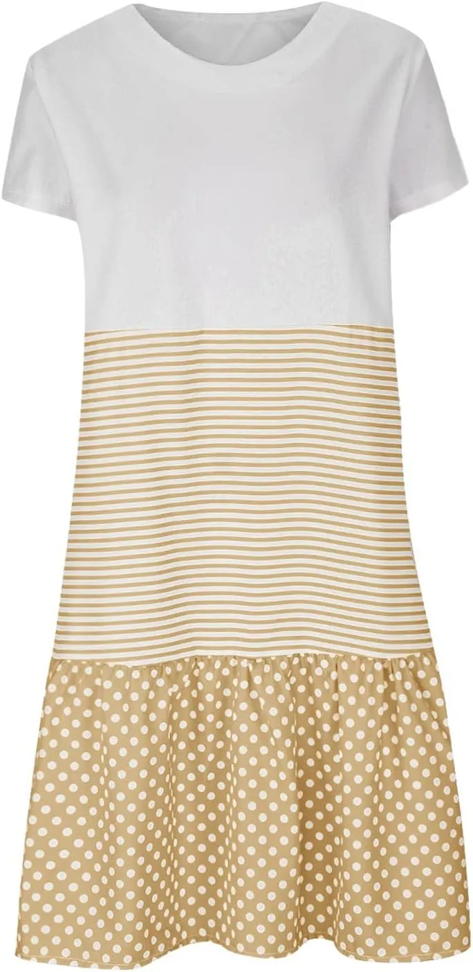 Colorblock Midi Dress for Women 2025 Summer Short Sleeve Loose Tshirt Dress Casual Crewneck Tiered Flowy Sundress