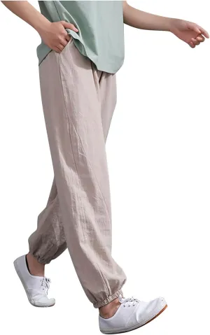 Comfy Pants for Women Summer Trendy Loose Cotton Linen Pants 2025 Palazzo High Waisted Long Trousers with Pockets