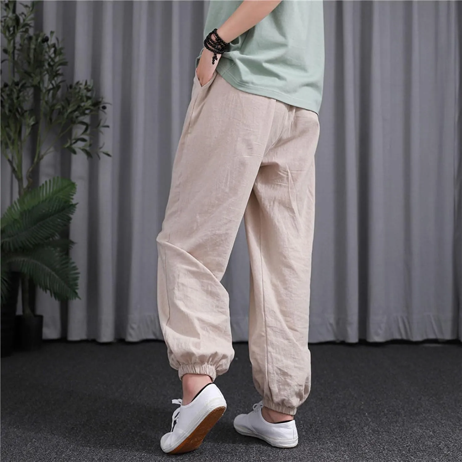 Comfy Pants for Women Summer Trendy Loose Cotton Linen Pants 2025 Palazzo High Waisted Long Trousers with Pockets